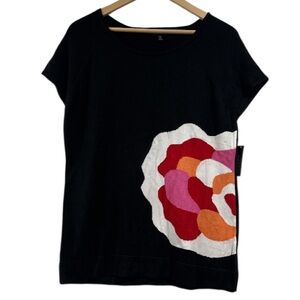 Madison sweater short sleeve xl NEW Floral Black Top soft knit cotton rayon
